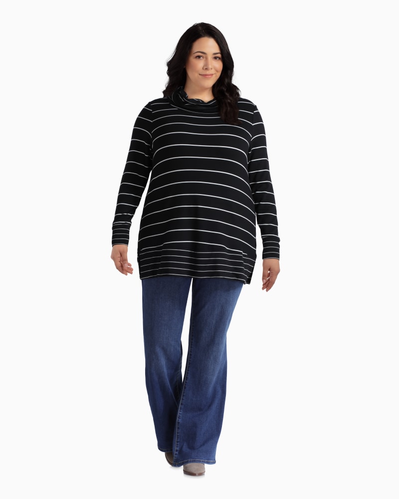 Plus size model with rectangle body shape wearing April Cowl Neck Tee by Molly&Isadora | Dia&Co | dia_product_style_image_id:110514